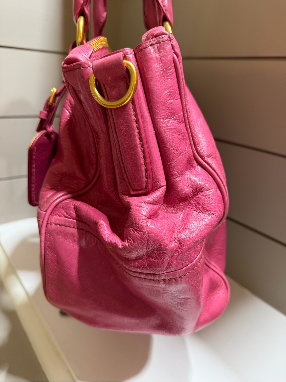 Prada Hot Pink Leather Tote with Gold Hardware - Picture 4 of 10